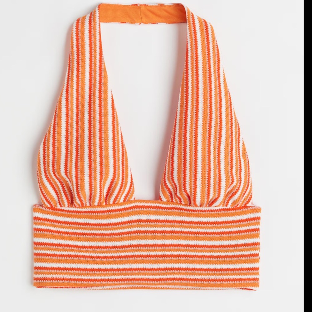 H&M Orange Striped Knit Halter Top